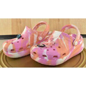 Crocs Cutie Crush Girls Size J2 Marble Clogs Girls Youth Platform Chunky Slip On
